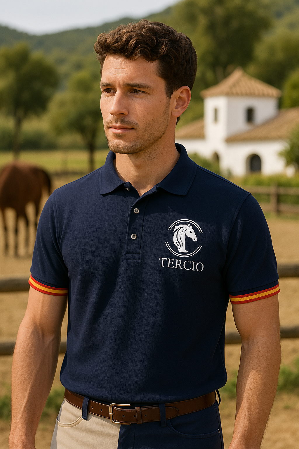 Polo hombre azul marino TERCIO con bandera España – estilo elegante