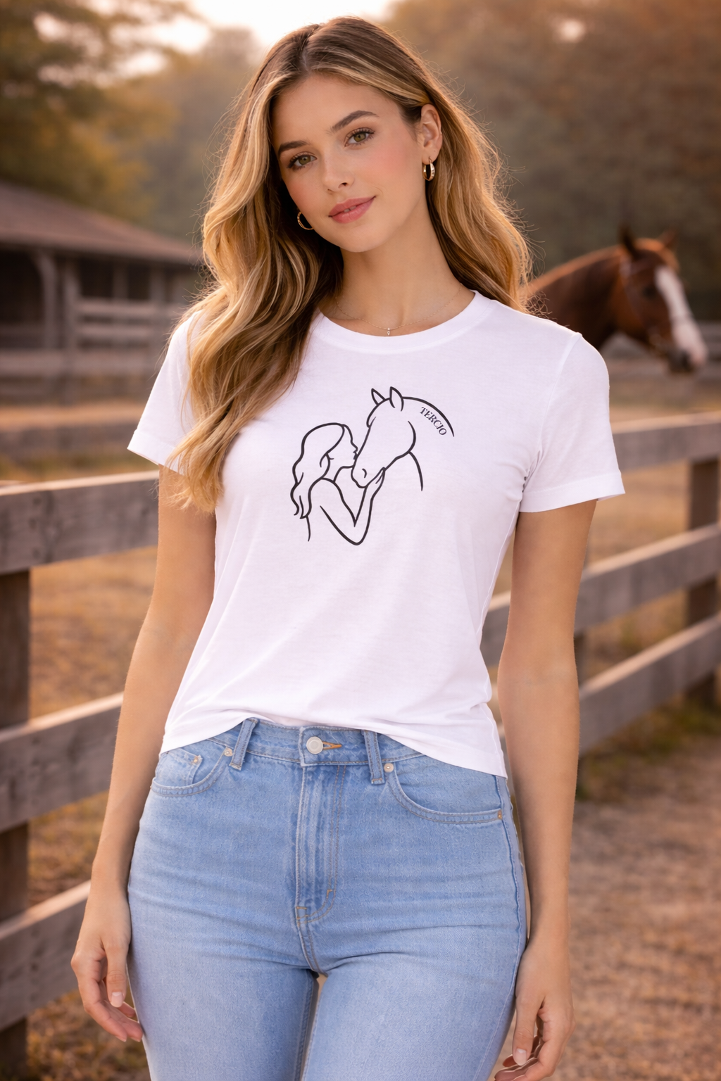 Camiseta mujer blanca TERCIO mujer y caballo