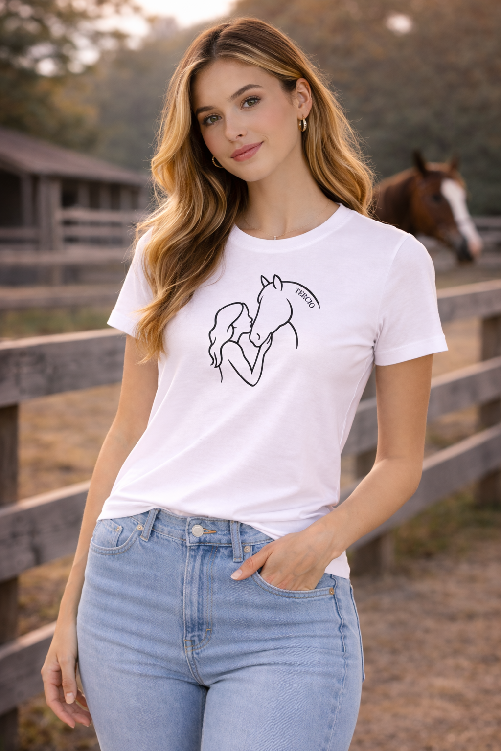 Camiseta mujer blanca TERCIO mujer y caballo