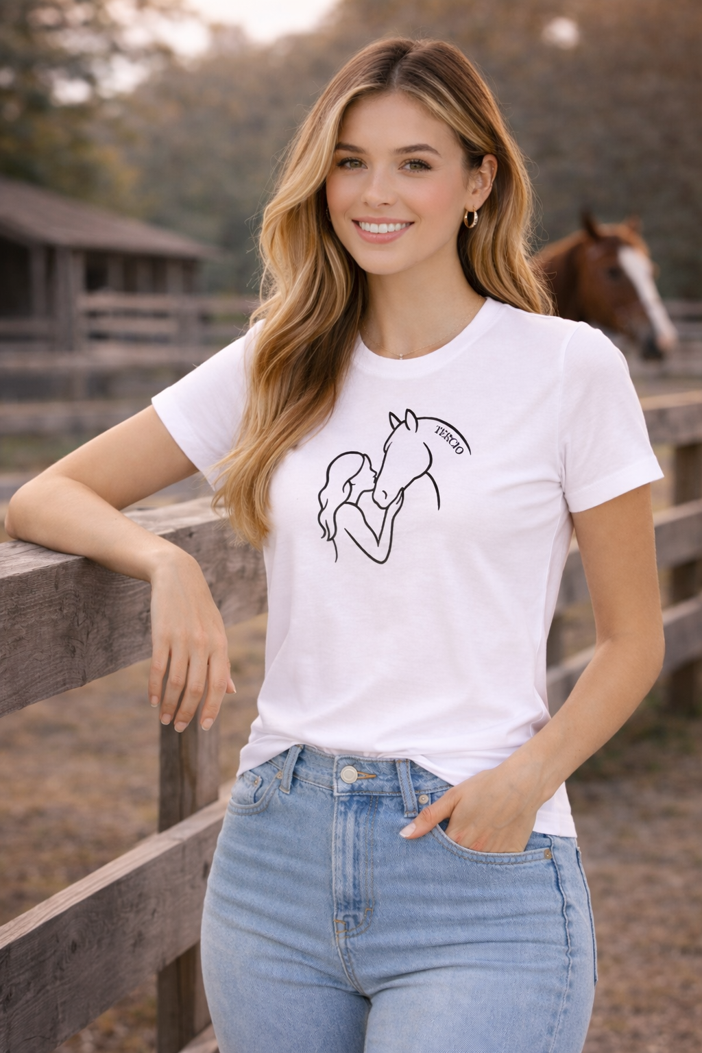 Camiseta mujer blanca TERCIO mujer y caballo